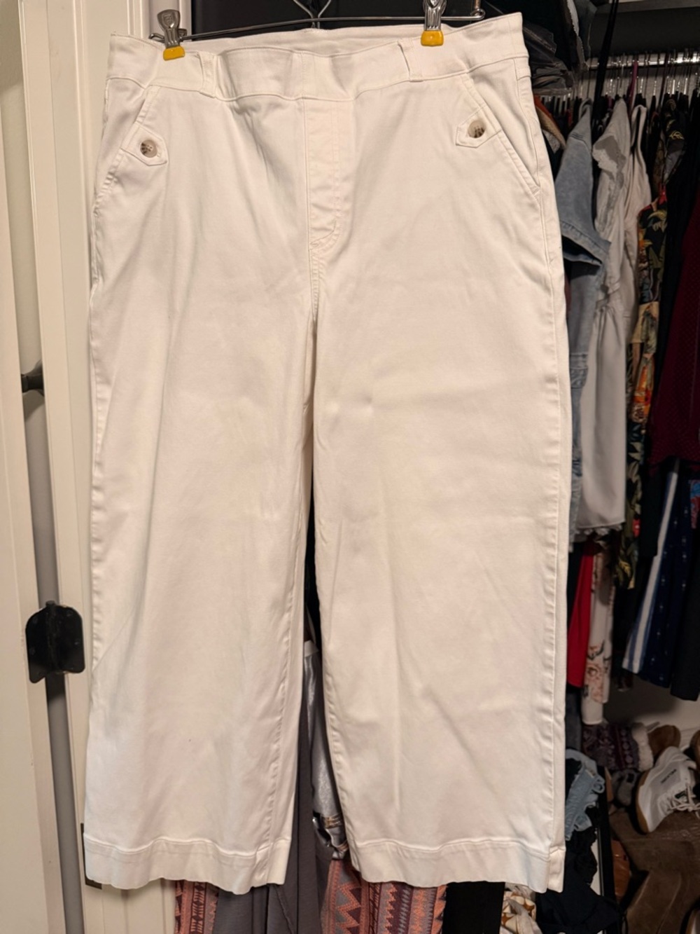 SPANX White stretch twill wide-leg pants